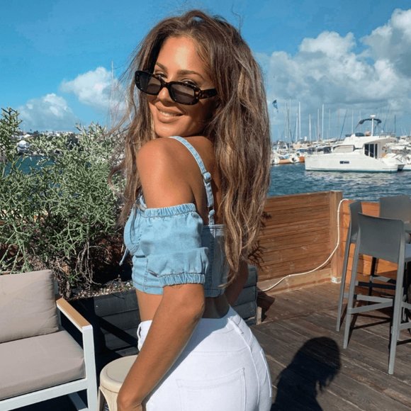 Denim Jeans Cold Shoulder Bustier Crop Top - Picture 12 of 13